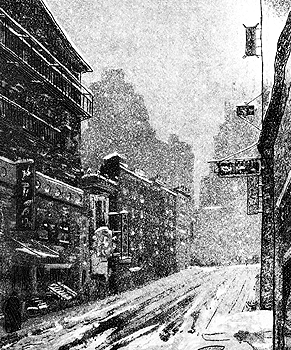 Chinatown, a Snowy Night on Mott Street