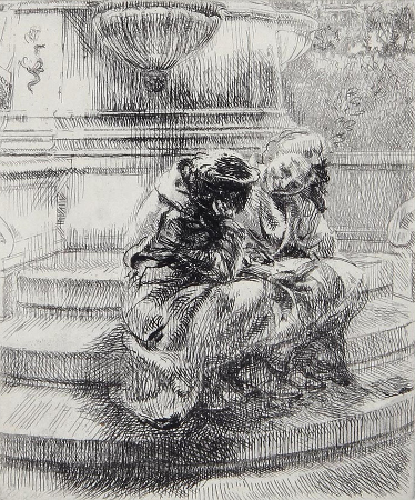 Girls Sitting in Union Square Fountain