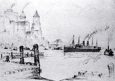 [Ocean Liner Entering New York Harbor]