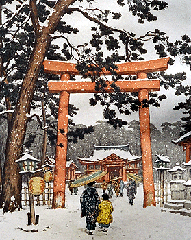 The Japanese Gates of Tori in Kyoto, Winter