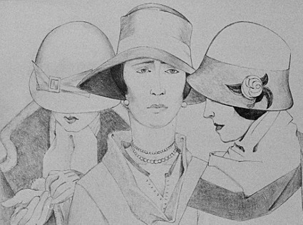 Three Women with Hats